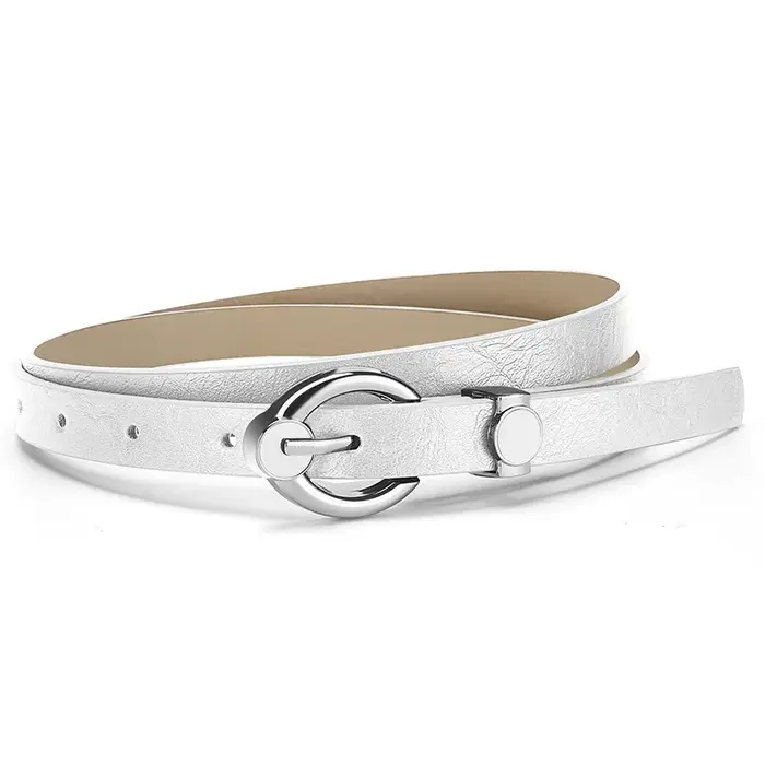 Ceinture pour femme tendance de style coréen avec boucle argentée – Ceinture minimaliste polyvalente et élégante – Ceintures décontractées en cuir tanné à l'huile