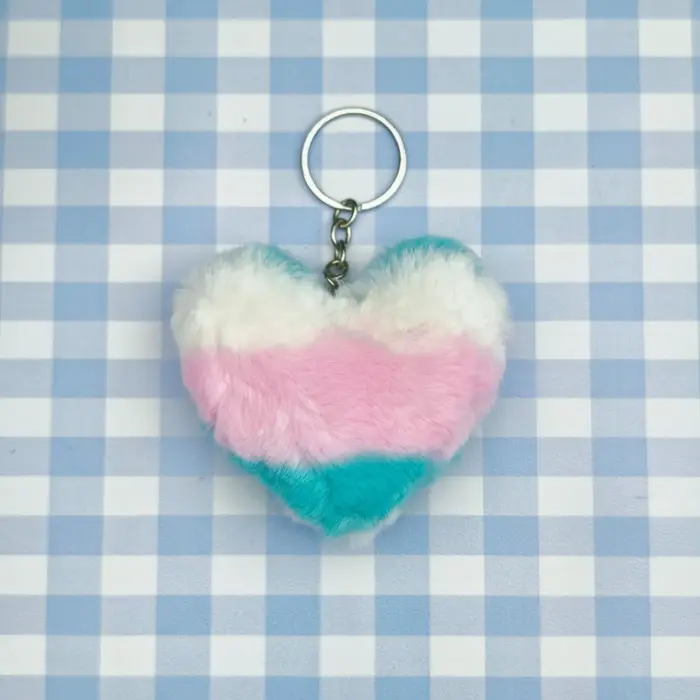 Porte-clés en peluche en forme de cœur arc-en-ciel mignon et personnalisé