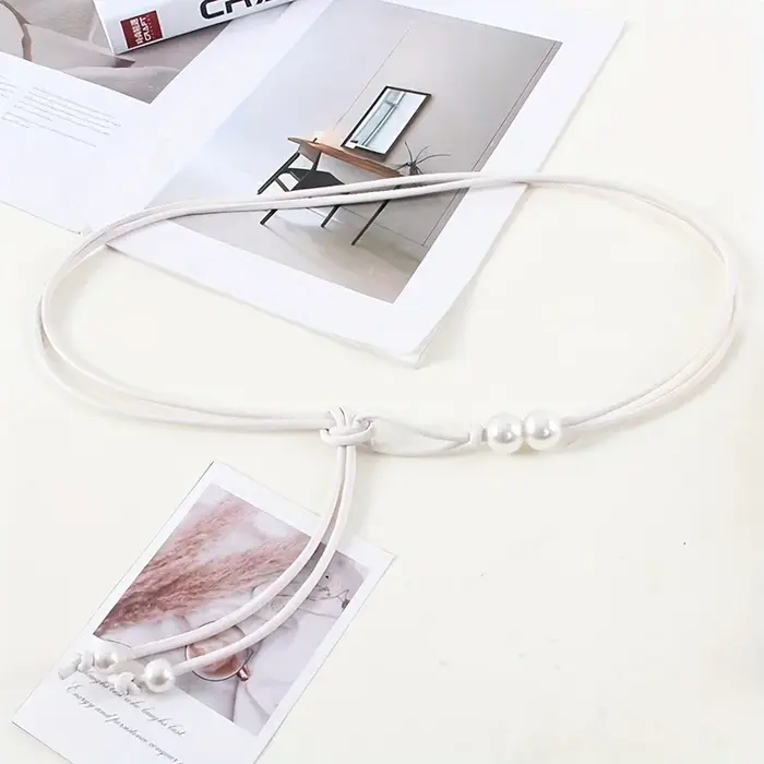 Ceinture fine réglable pour femmes, 1 pièce, avec Accents de perles brunes, cintré à la taille pour robes, chemises, vestes, rehausseur de Style jour à nuit