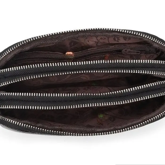 Femmes Long portefeuille en cuir véritable 3 couches fermeture éclair sac à main grande capacité bracelet pochette