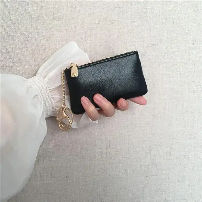 Mini porte-monnaie en cuir PU avec porte-clés doré et fermeture éclair lisse, parfait pour un usage quotidien, pour transporter cartes, argent, clés et petits objets.