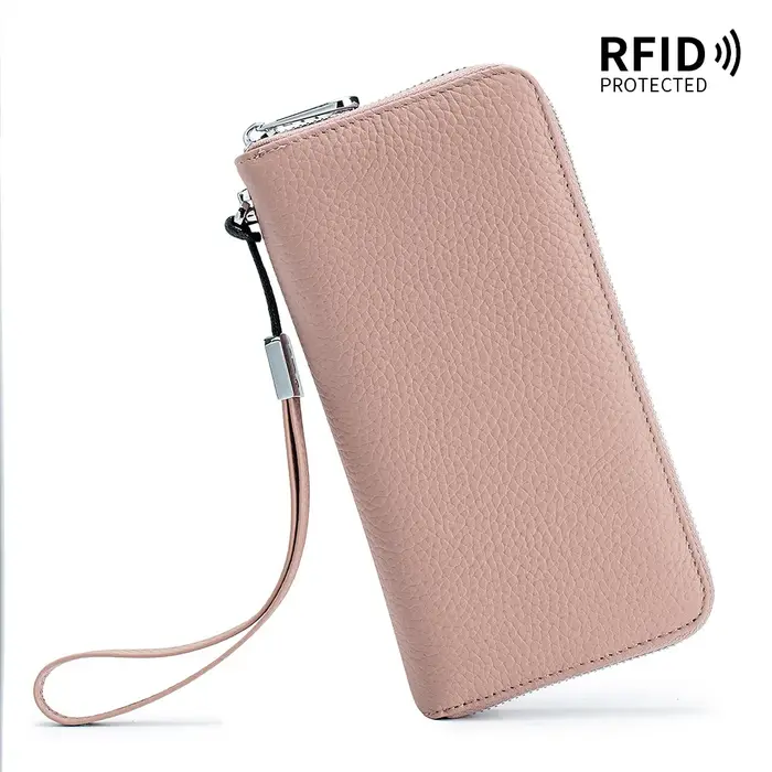 Portefeuille pour femmes en cuir véritable, fonction RFID, design de luxe, sacs à main longs à ferme
