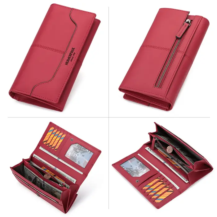 Portefeuille à la mode pour femmes en cuir véritable Long Carteras Para Mujer pochette Design de luxe avec fentes pour
