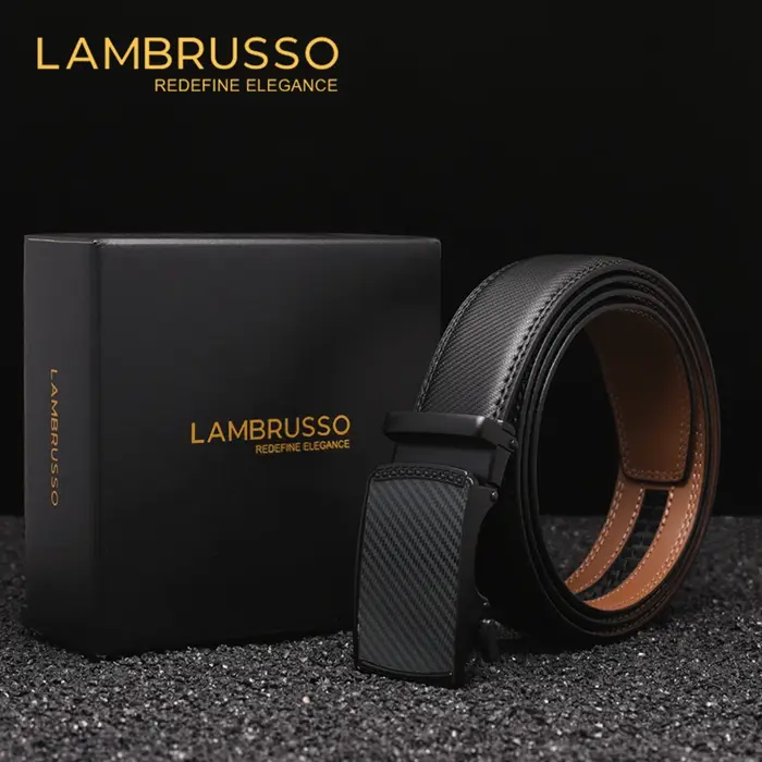 Ceinture en cuir véritable LAMBRUSSO pour homme, style décontracté et professionnel, boucle en allia