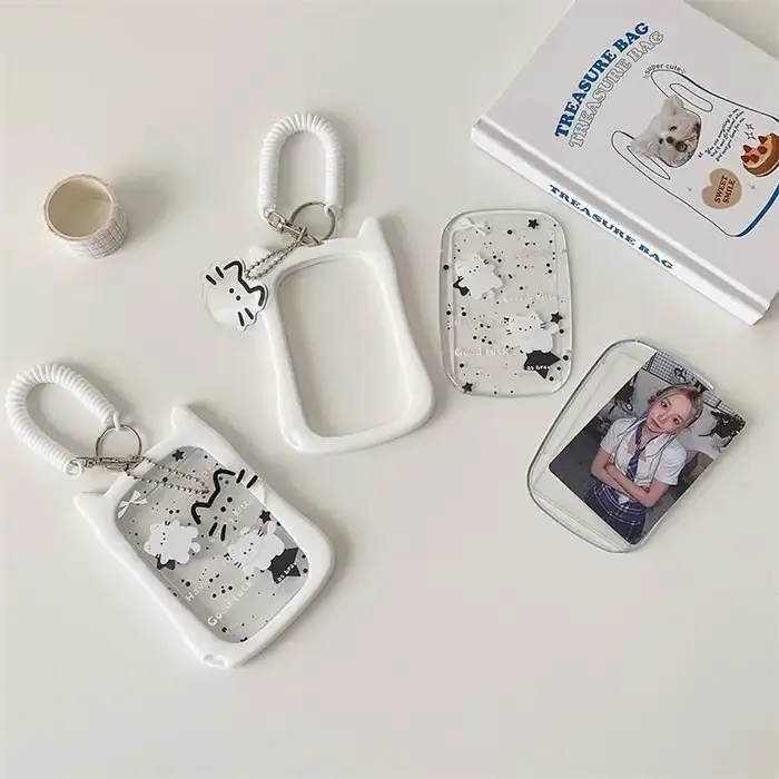 Porte-cartes photo chat mignon avec cordon élastique