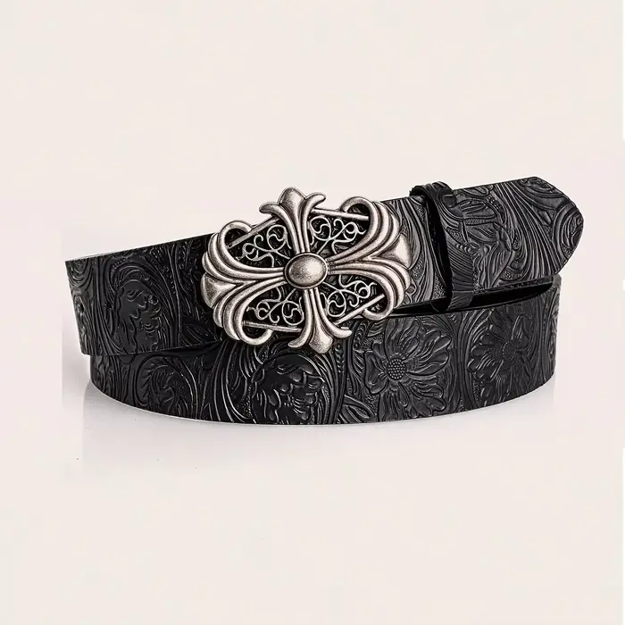 1 ceinture unisexe avec gaufrage, grise, style street punk western cowboy, adaptée aux jeans, aux fê