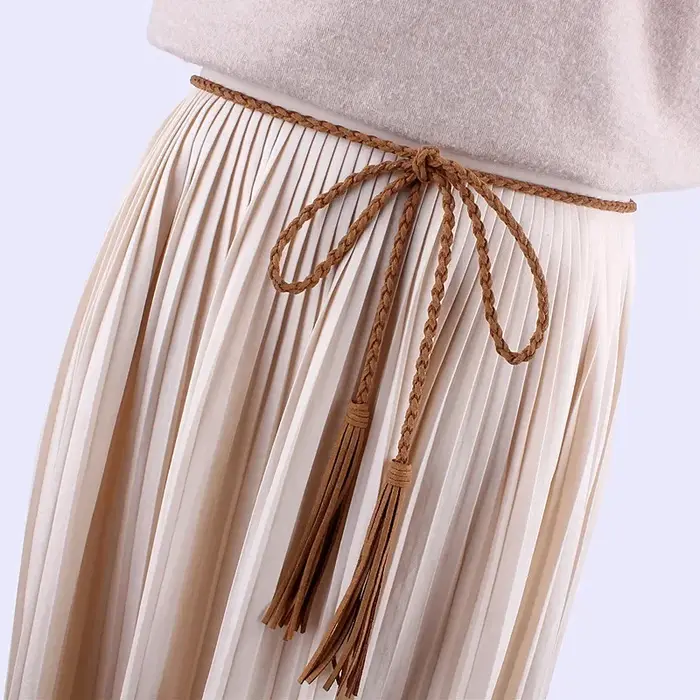 Mode femmes taille gland tressé torsion tissage ceinture tricoté décoré corde pour robes chemise