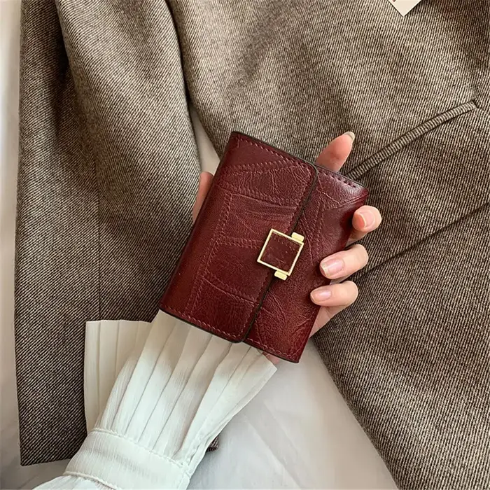 Portefeuille court en cuir vintage pour femme, petit sac à main, mini porte-cartes multi-cartes, porte-monnaie, pochette multifonctionnelle, mode féminine