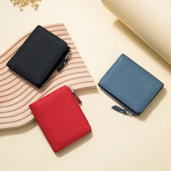 Portefeuille court en cuir véritable pour hommes et femmes