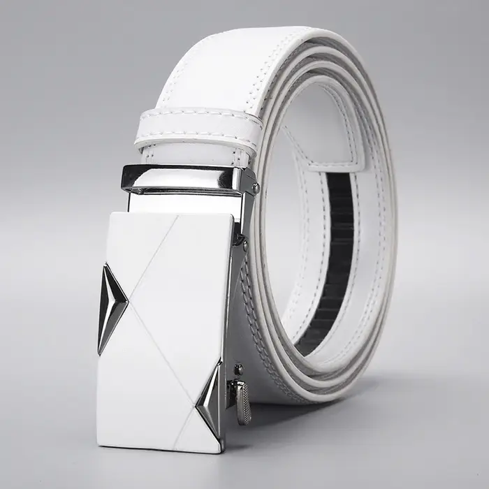 Ceinture en cuir PU blanc pour homme avec boucle automatique