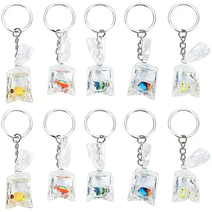 Porte-clés de sac en résine de poisson tropical transparent