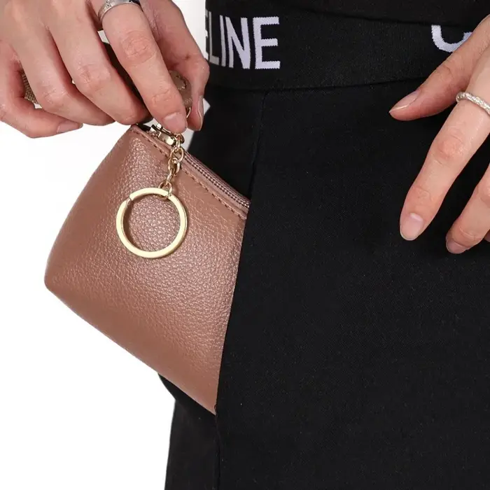 Mini portefeuille en cuir PU, porte-monnaie, porte-clés, pochette de rangement pour cartes, pochette multifonctionnelle à fermeture éclair