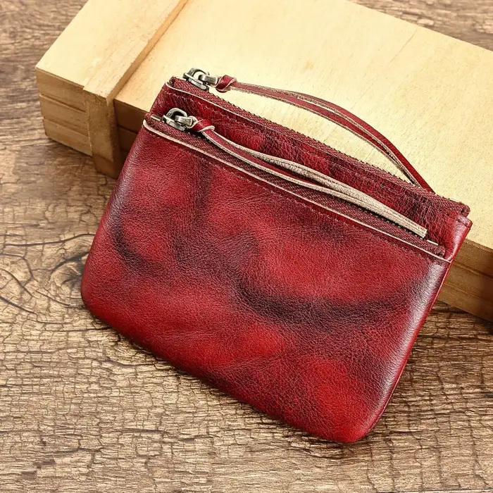 Porte-monnaie vintage en cuir véritable