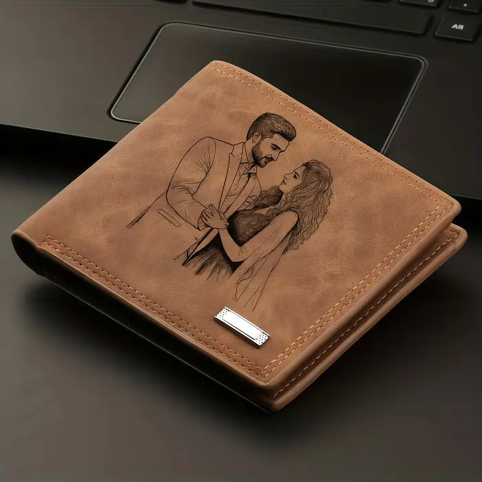Portefeuille vintage personnalisé gravé avec photo pour homme