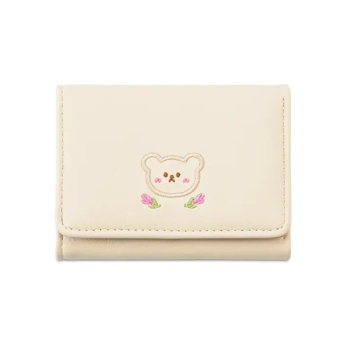 Portefeuille brodé avec motif d'ours, portefeuille court à trois volets, lisse, compact, organisé, p