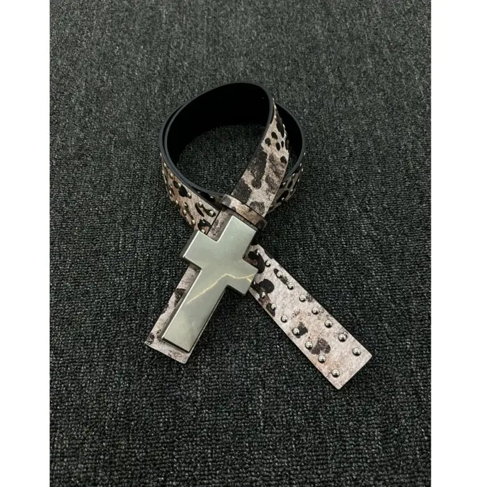Ceinture pour homme en cuir effiloché, style punk, imprimé léopard, à rivets, tendance streetwear, d