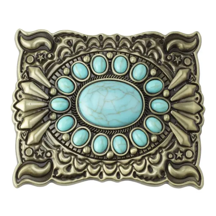 YonbaoDY-Boucle de Ceinture de Style Rétro pour Femme, Incrustée de Pierres Précieuses d'Agate Bleue