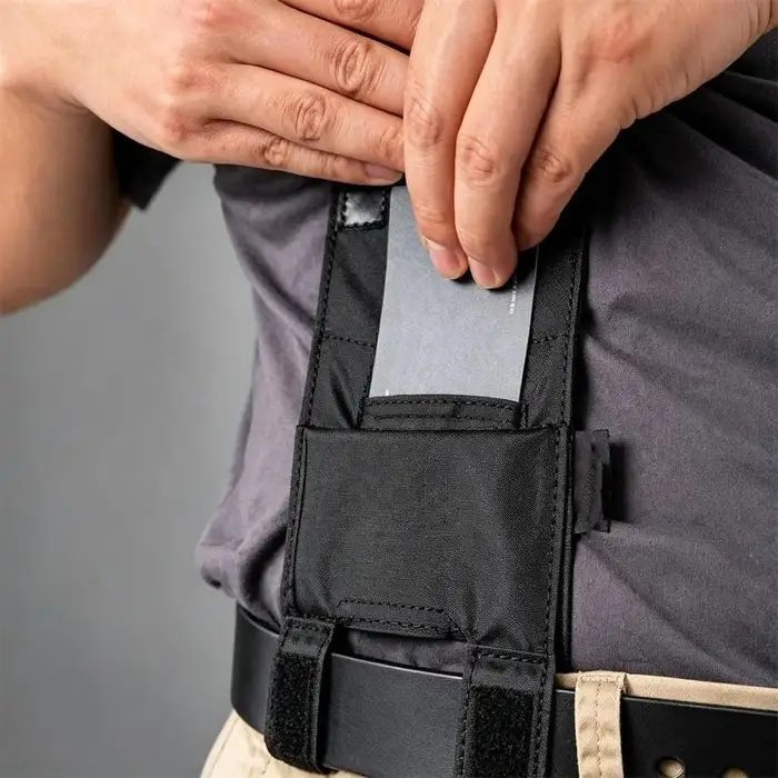 Portefeuille de ceinture noir mince antivol, sac banane compact avec pochette cachée pour documents, cartes et passeport, pour femmes et hommes, mini portefeuille de ceinture