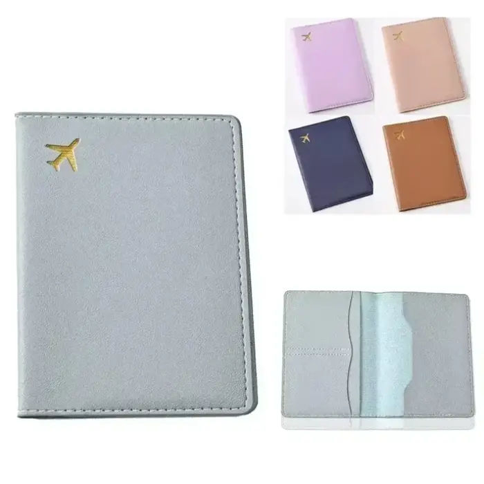 Porte-passeport en cuir PU de couleur unie pour femmes et hommes