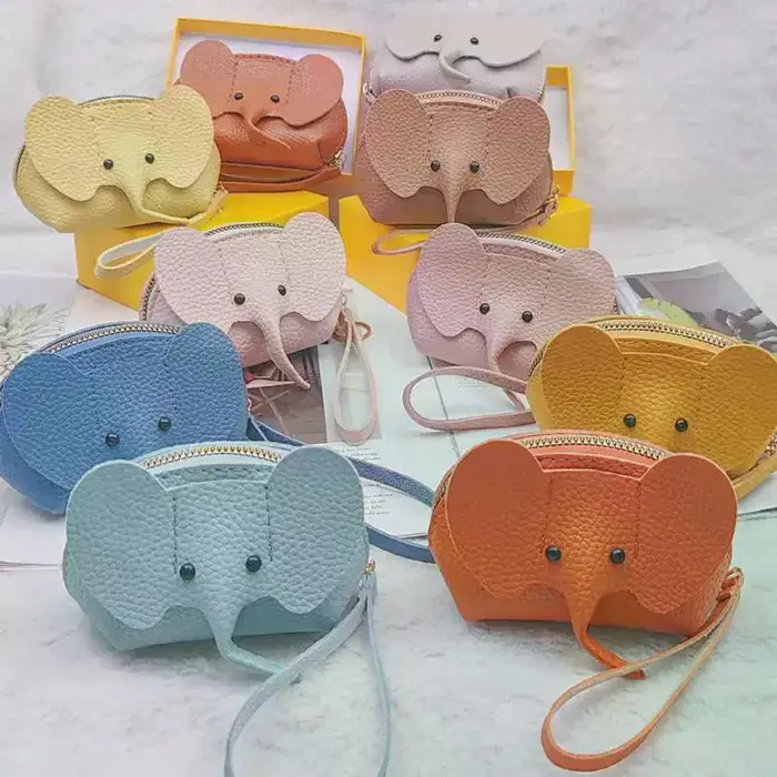 Porte-monnaie éléphant mignon en cuir PU pour femme