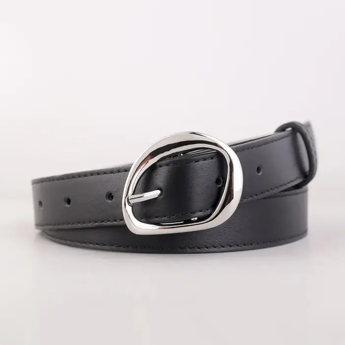 Ceintures de taille en cuir de vache uni noir marron pour femmes, vente en gros, boucle argentée irr