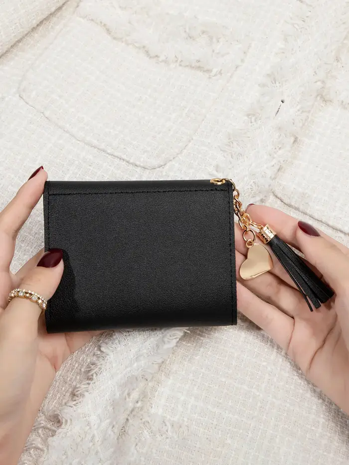Portefeuille pochette compact pour femme élégant noir