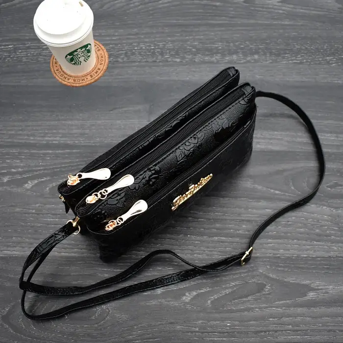Portefeuille femme quatre fermeture éclair longue pochette 3D moletage rétro en cuir sac à main sac