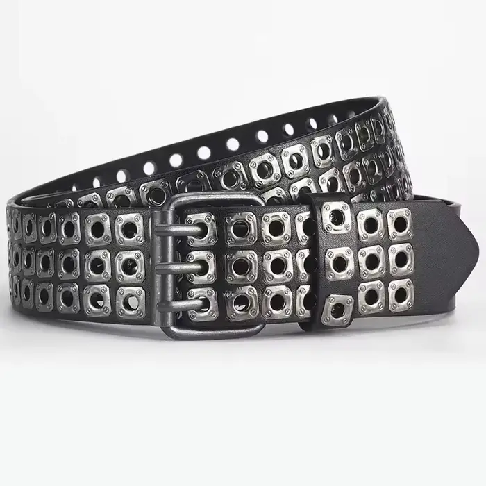 Ceinture pour femmes, perles carrées à la mode, clous en saule, trois yeux d'échappement, Punk Stree