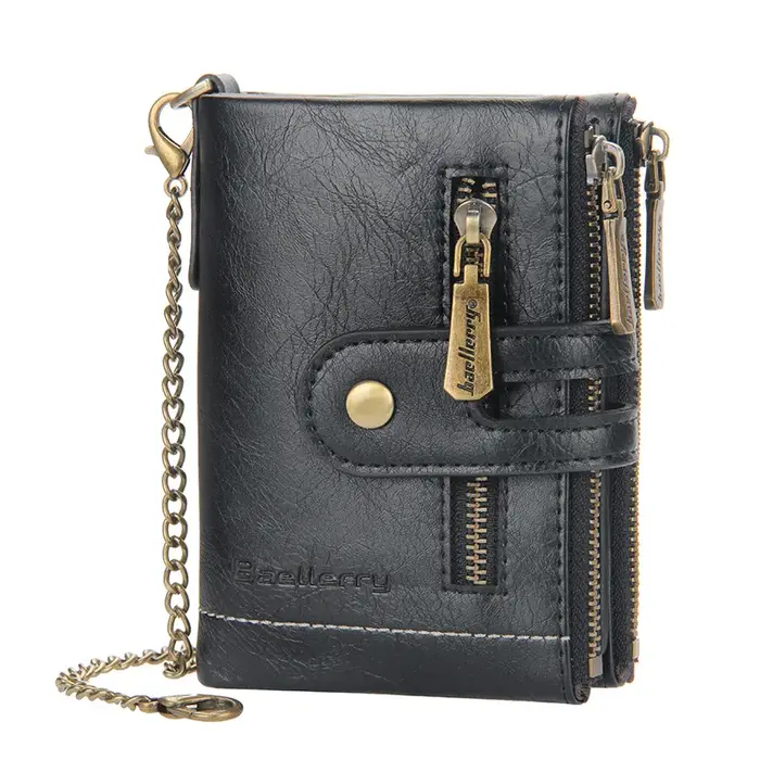 Portefeuille de luxe en cuir PU pour hommes, porte-cartes à chaîne courte, sac à main rétro classiqu