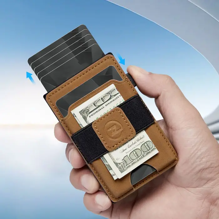 Porte-cartes en cuir double usage pour homme avec protection RFID