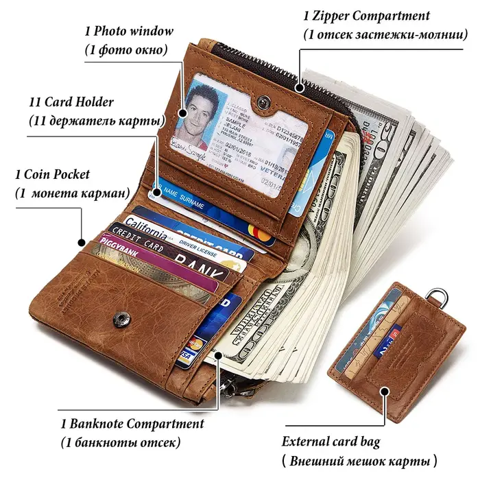 KAVIS Crazy Horse cuir hommes portefeuilles Vintage Cowboy voyage portefeuille porte-carte mode porte-monnaie pour femmes avec sac à cartes extensible