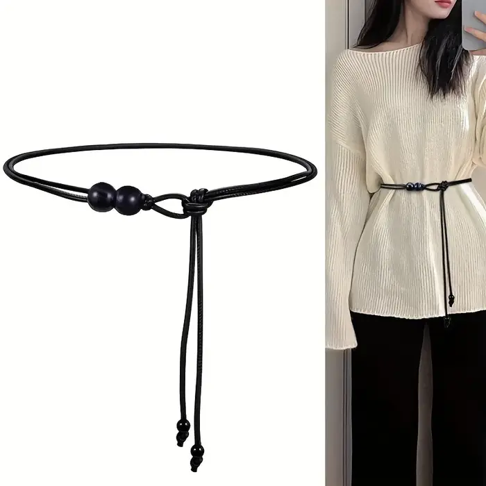 Ceinture fine réglable pour femmes, 1 pièce, avec Accents de perles brunes, cintré à la taille pour 
