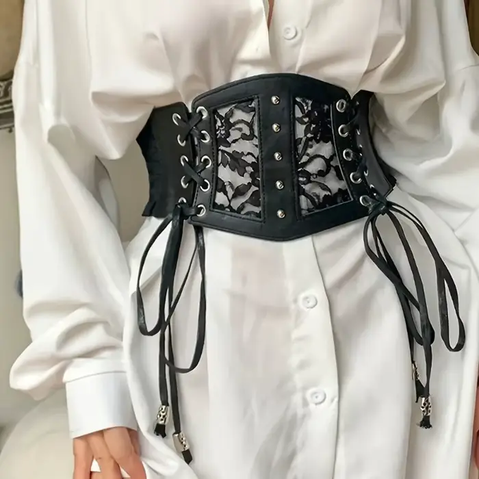 Ceinture corset chic noire à lacets - Ceinture élastique large pour femme | Parfait pour les fêtes et les sorties décontractées
