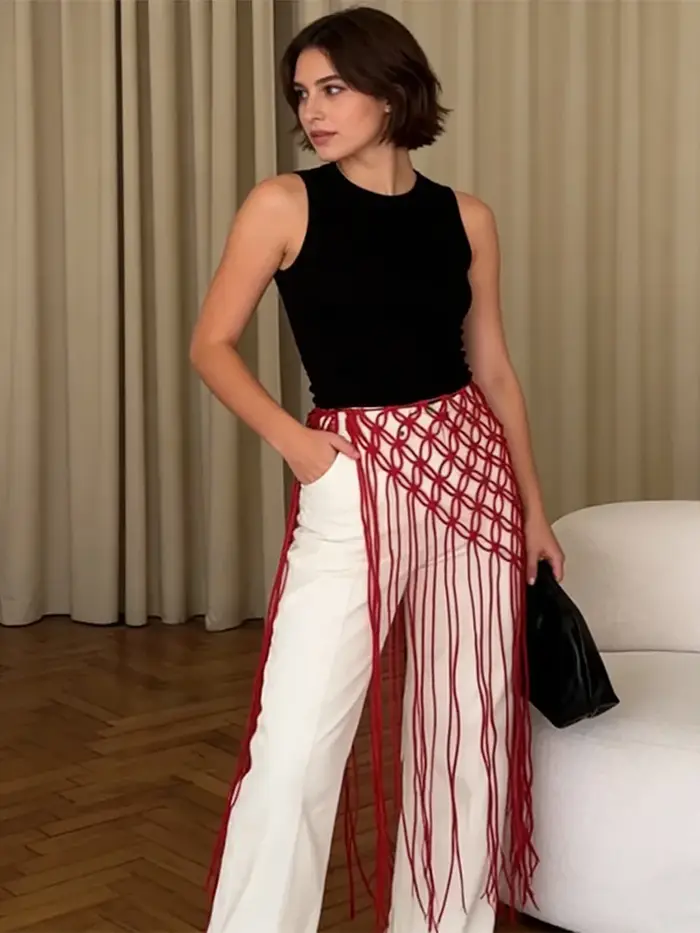 Ceintures Macramé à Franges – Ceinture Bohème à Nœuds Faits Main avec Pompons – Accessoire Chic pour Femme Été 2026
