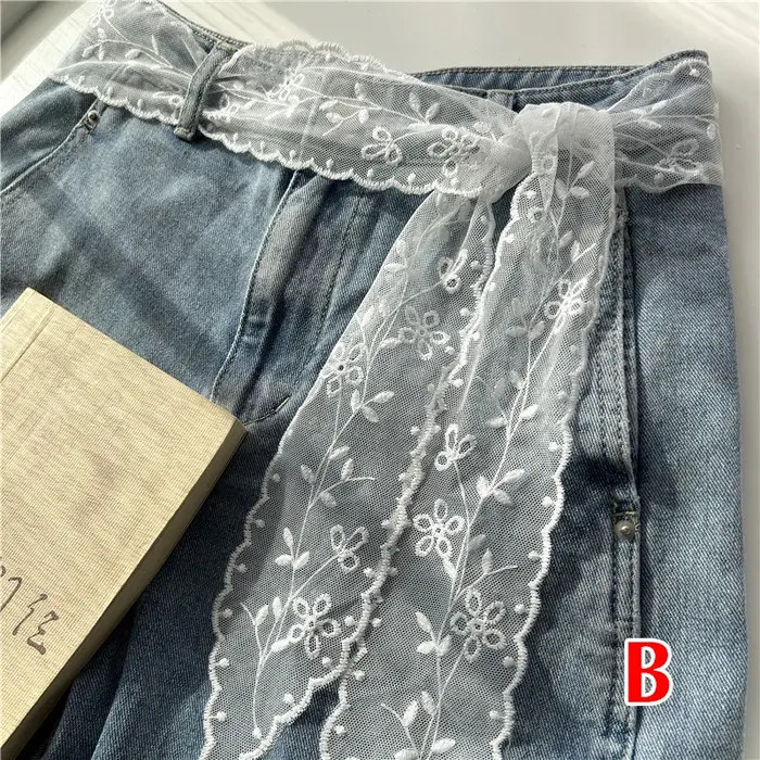 Ceinture élastique en dentelle avec nœud pour femme