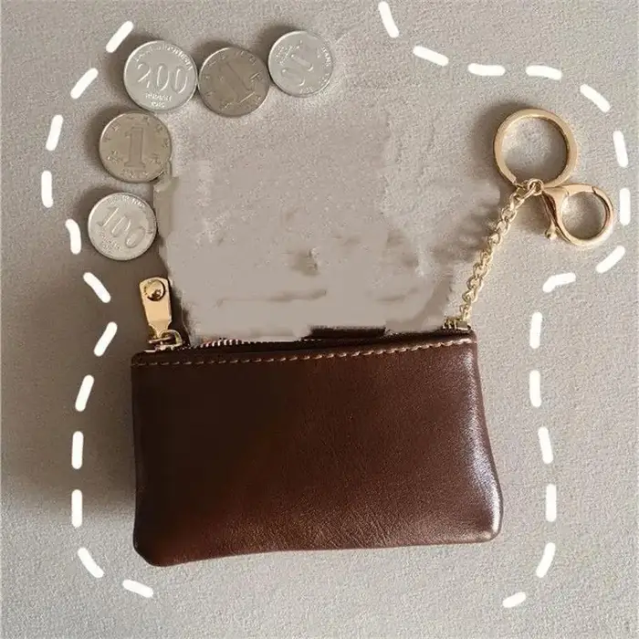 Mini porte-monnaie en cuir PU avec porte-clés doré et fermeture éclair lisse, parfait pour un usage quotidien, pour transporter cartes, argent, clés et petits objets.