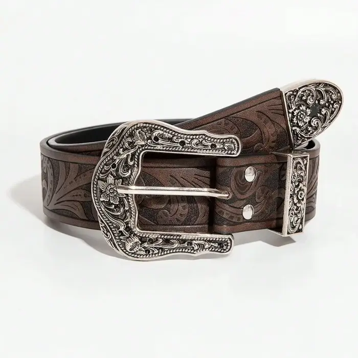 Ceinture marron sculptée de style bohème vintage pour hommes, 1 pièce, ceinture accessoire polyvalen