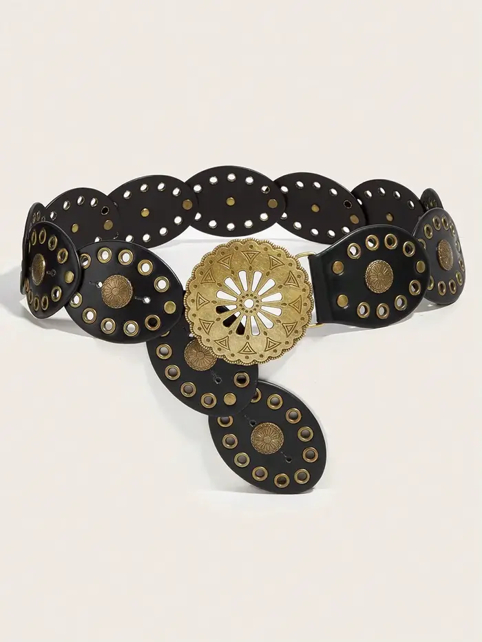 Hershine Ceinture patchwork vintage 1 pièce pour femme avec boucle ajourée en bronze