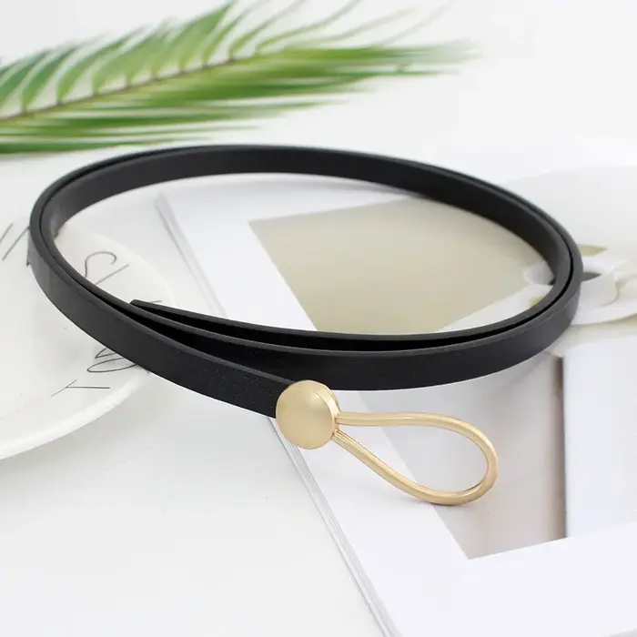 Ceinture fine en cuir avec nœud blanc ou noir pour femme