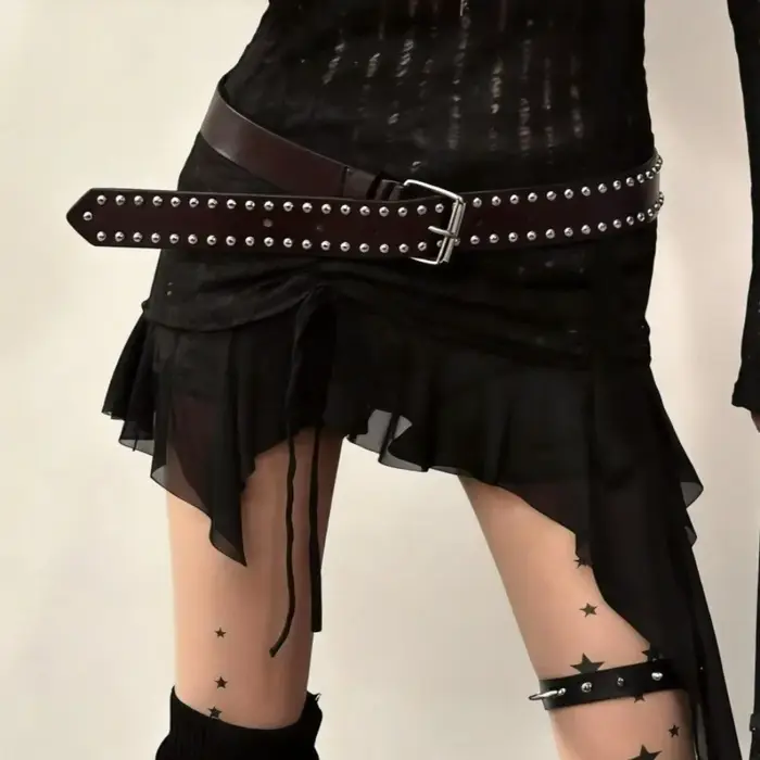 Ceinture Punk cloutée pour femmes et hommes, large, en cuir PU, rivets, style gothique streetwear, p