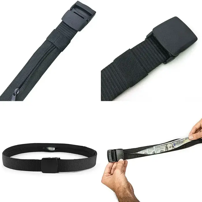 Ceintures pour hommes avec fermeture éclair fente pour argent poche sécurité extérieure cachette