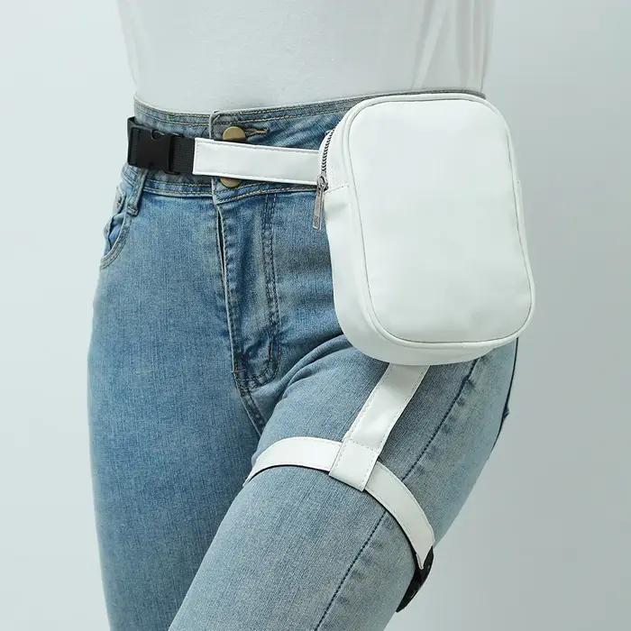 Tendance élégant noir femmes taille jambe ceinture en cuir Cool fille sac Fanny Pack pour randonnée en plein air moto