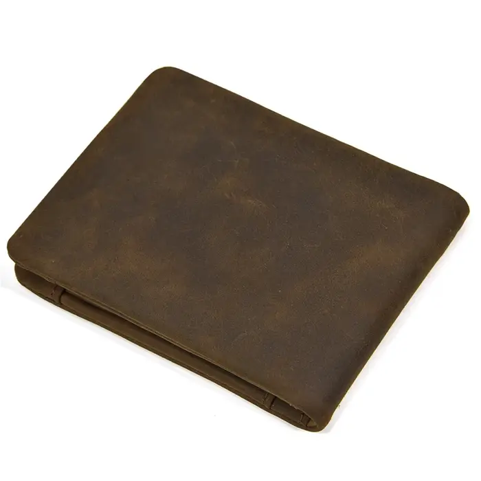 Portefeuille à trois volets en cuir véritable pour hommes
