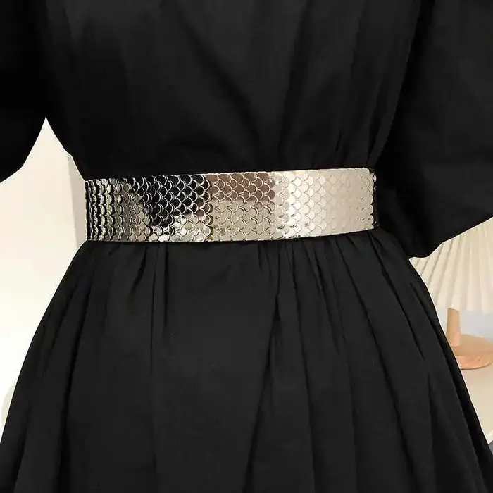 Ceinture en cuir élastique noir sans trous pour femmes
