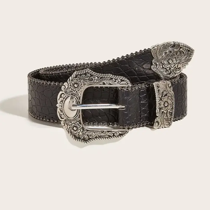 Ceinture de luxe en cuir pour femmes, boucle gravée en métal, boucle réglable, chaîne de taille à ho