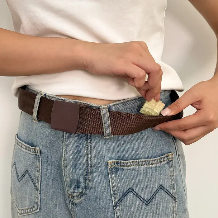 Ceintures pour hommes avec fermeture éclair fente pour argent poche sécurité extérieure cachette