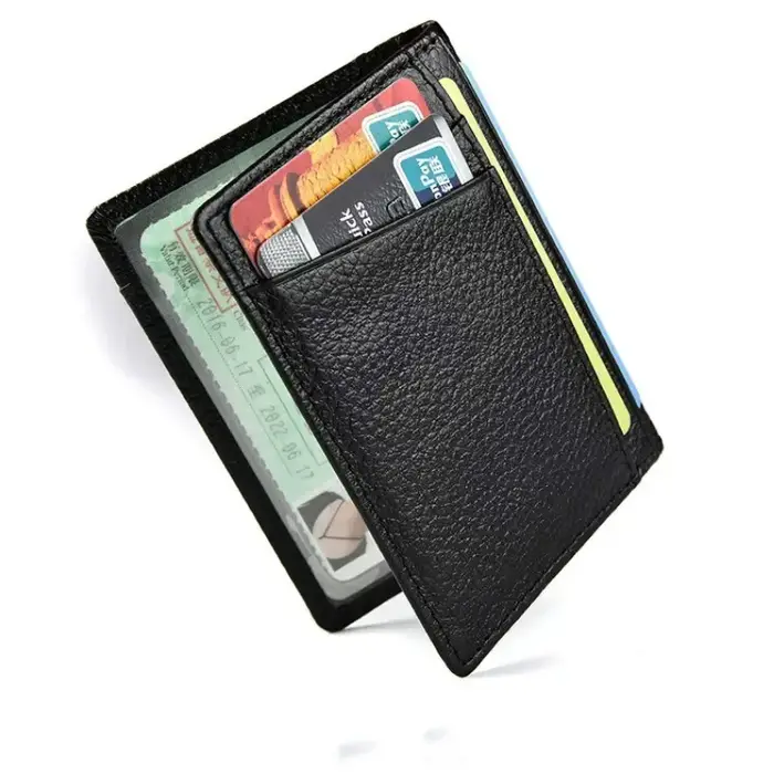 Portefeuille souple Super mince 100% cuir véritable, Mini portefeuille pour cartes de crédit, porte-cartes pour hommes, portefeuille fin et petit