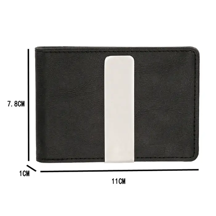 Porte-monnaie en cuir PU avec pince en métal pour homme et femme