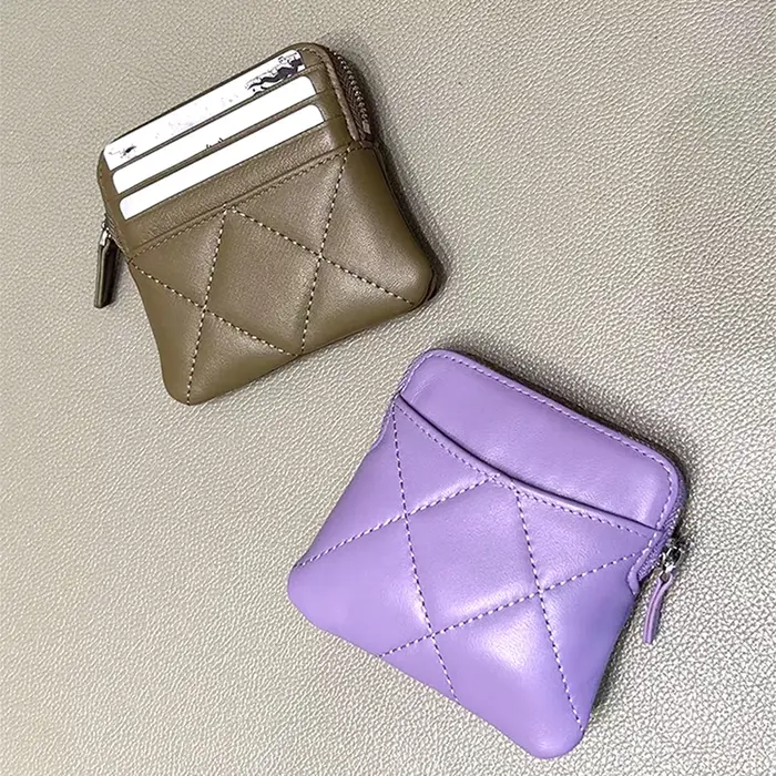 Peau de mouton luxe femme porte-monnaie en cuir véritable Plaid fermeture éclair dame carte portefeuille printemps été mode personnalisé porte-carte sac