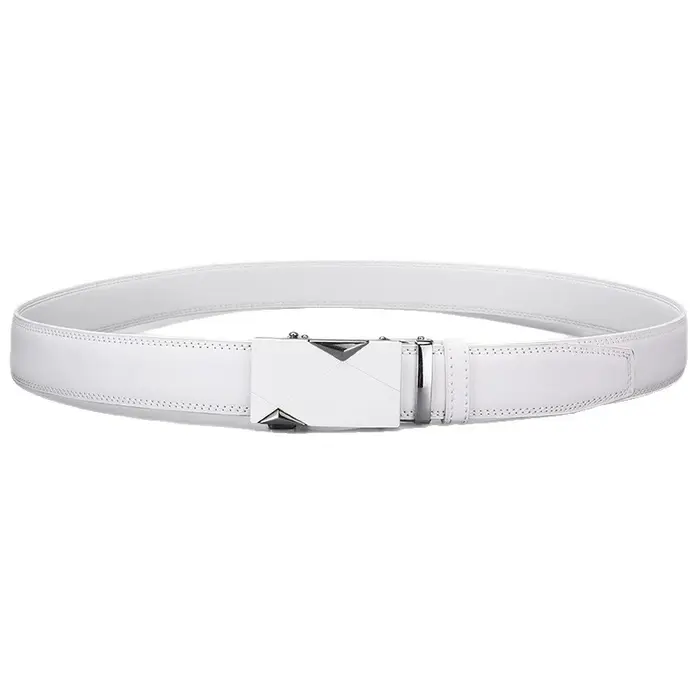 Ceinture en cuir PU blanc pour homme avec boucle automatique